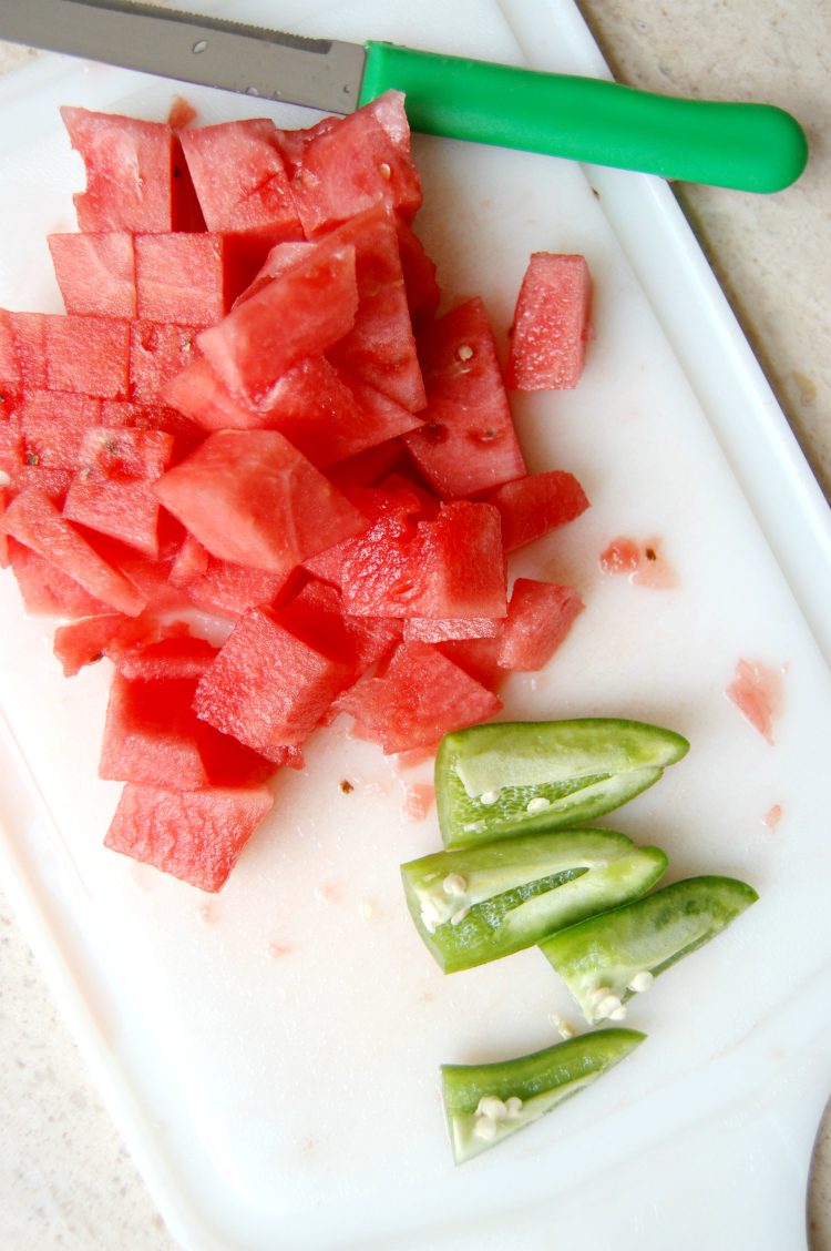 Chopped Jalapeno and Watermelon for Summer Lemonade