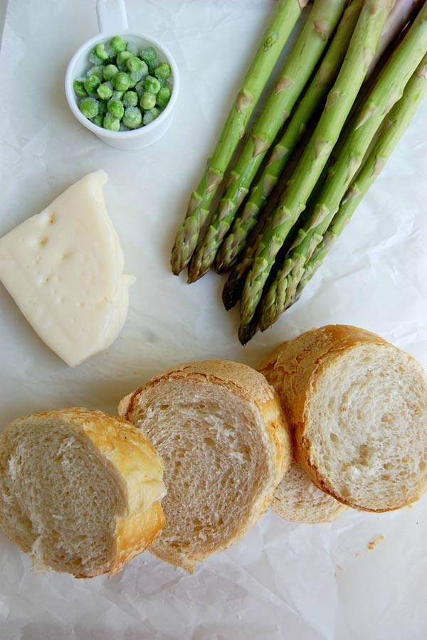 Ingredient Preparation for Asparagus Green Pea Salad Grilled Cheese