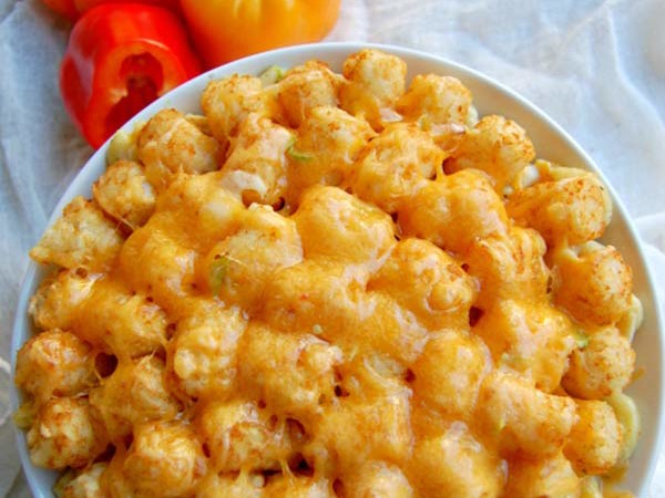 Roasted Veggies Tater Tots Mac and Cheese