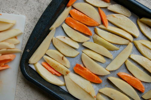 Sweet and Rustic Potatoes for Baked Nacho Fries.
