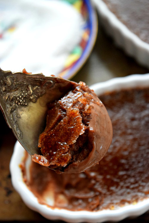 A spoon of Caramelized crusted Chocolate Creme Brulee 1