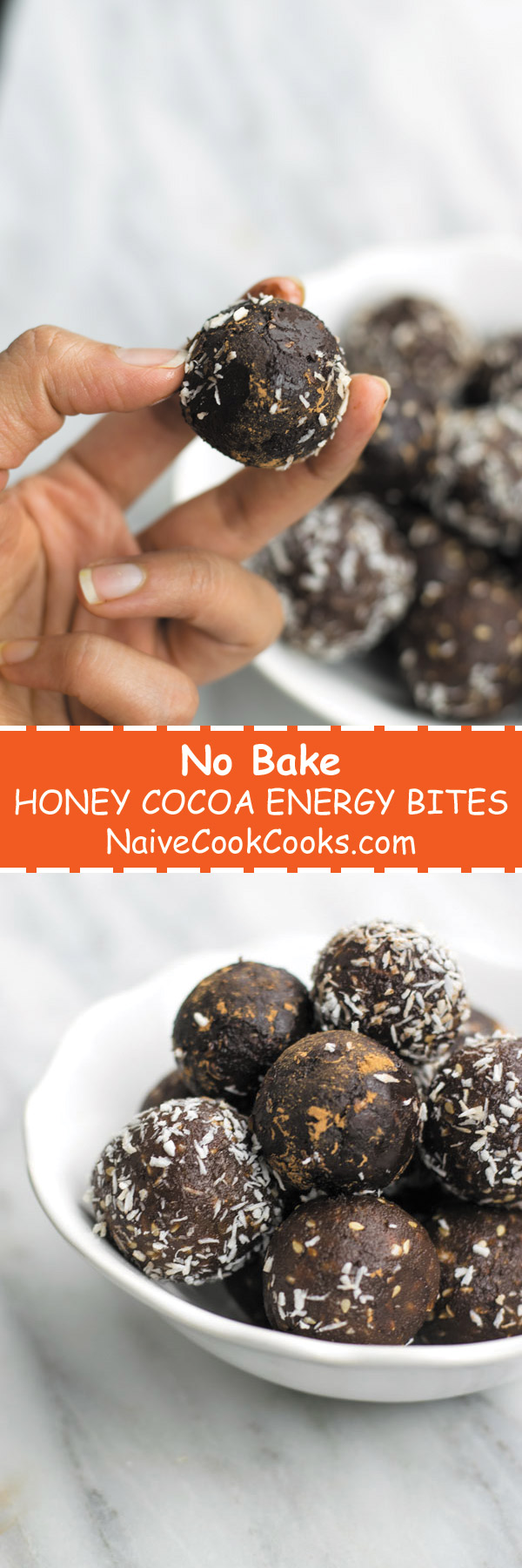 no bake honey cocoa energy bites long pin