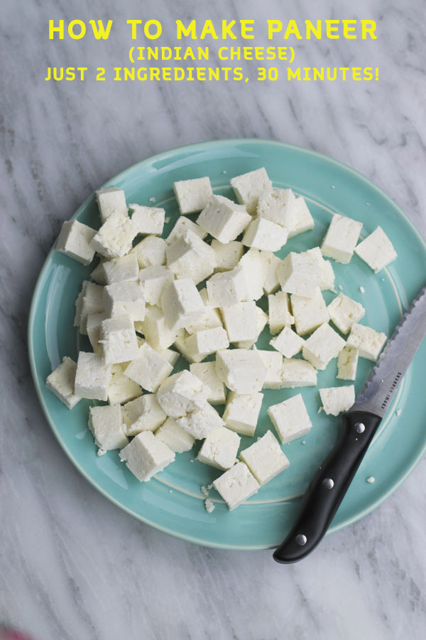 how to make paneer - just 2 ingredients & 30 mins is all you need to make paneer at home! So many delicious ways to eat this cheese & it's way cheaper to make at home! Store in freezer for upto 4 months & use whenever needed!