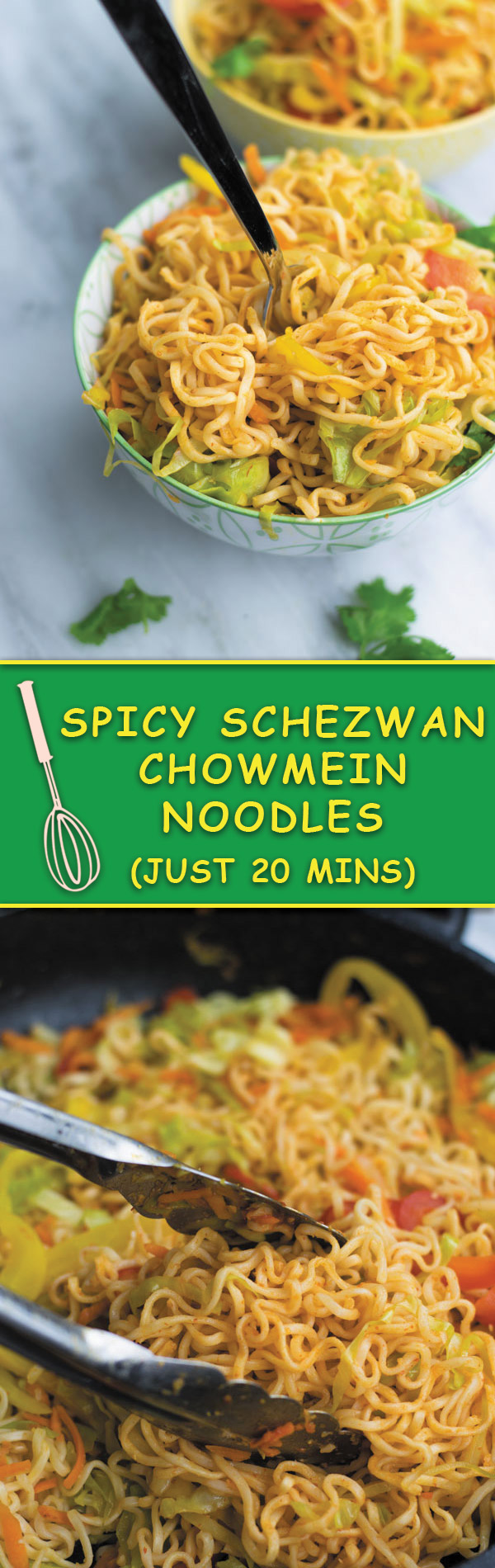 Spicy Schezwan Chowmein Noodles - cheap ramen noodles used without seasoning packets, with tons of fresh vegetables and spicy schezwan sauce. A quick 20 MINS dinner that keeps U & Your wallet full!