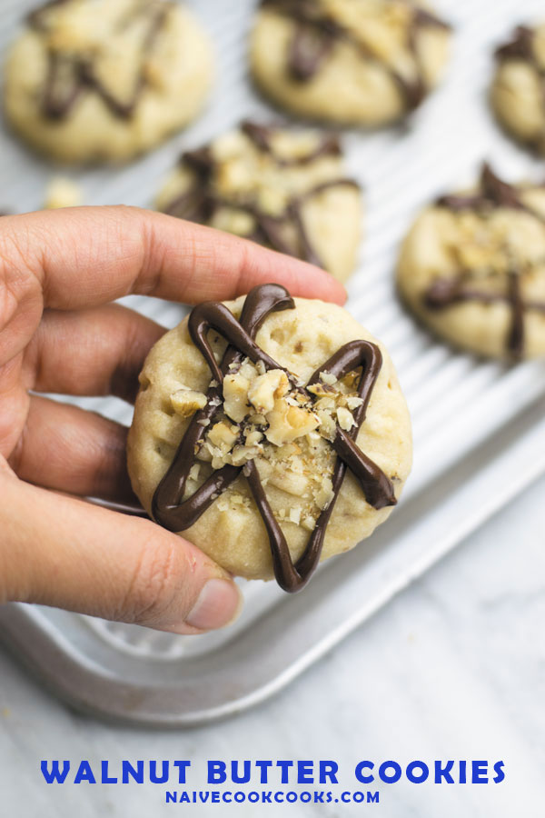 Walnut Butter Cookies - just few ingredients, less than 30 mins is all you need to make these soft melt-in-mouth cookies! Perfect tea time treat!