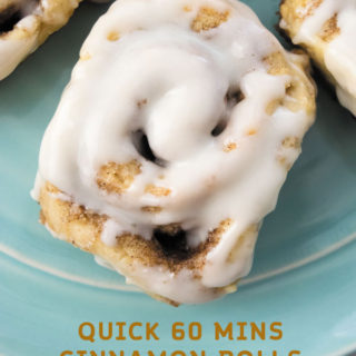 Quick 60 mins Cinnamon Rolls - Now you can have bakery style cinnamon rolls at home in no time! Just 60 mins is all you need to make from scratch cinnamon rolls! Perfect breakfast treat!