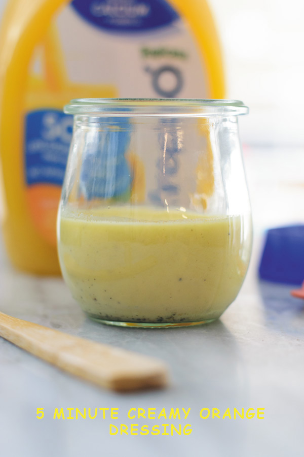 orange juice for dressing - 5 minute creamy orange dressing, perfect for all kinds of salads! It takes just 5 minutes and few ingredients to make this homemade dressing.