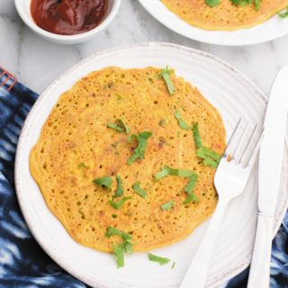 Savory chickpea pancake - just 11 basic PANTRY INGREDIENTS to make these soft flavorful chickpea batter pancakes with veggies. POPULAR as breakfast, brunch or even dinner time meal!