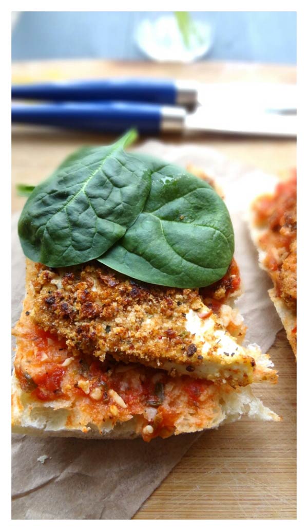 crusted tofu and spinach subs