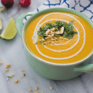 Thai Squash Soup - a delicious comfort soup made in slow cooker, made with just 8 ingredients. Healthy comforting soup!