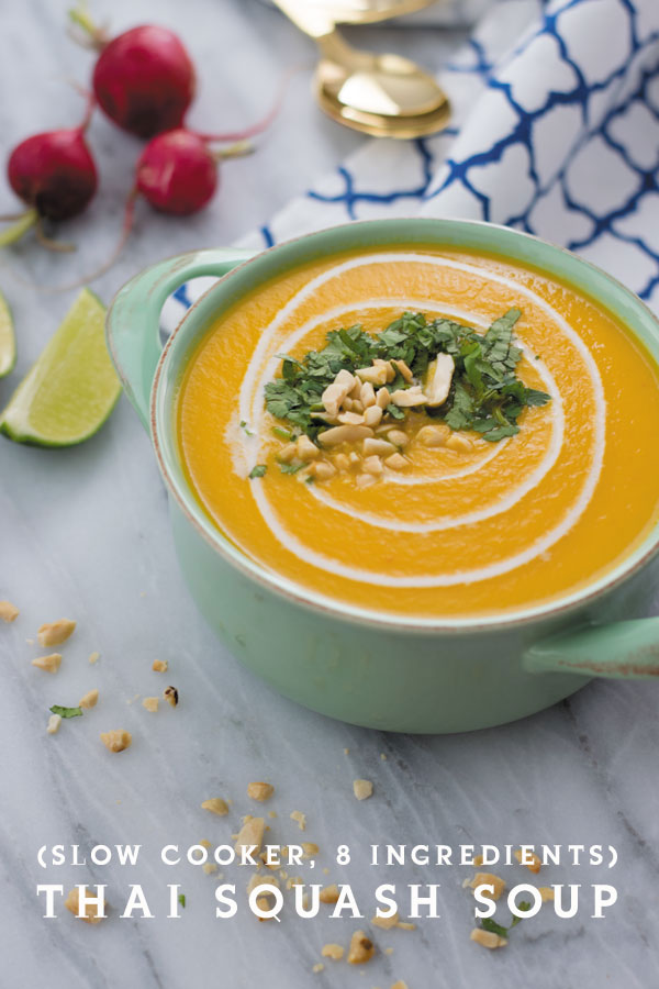 Thai Squash Soup - a delicious comfort soup made in slow cooker, made with just 8 ingredients. Healthy comforting soup!