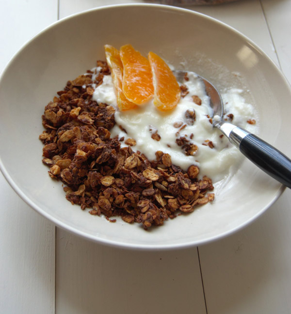 Almond Chocolate Granola with Yogurt and Oranges