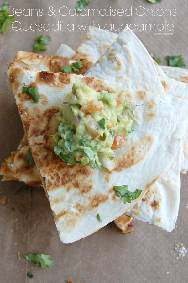 beans & caramelized onions quesadilla