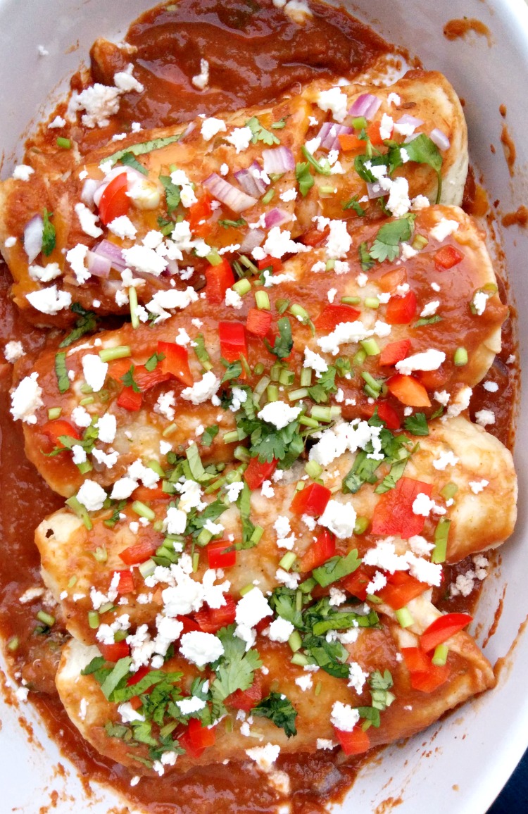 Quinoa Black Bean Enchiladas Tray Ready for Oven