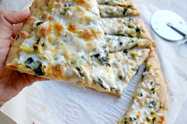 Easy Cheesy Spinach Artichoke Pizza Slice