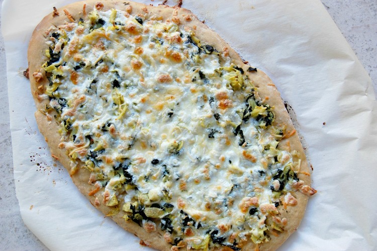 Easy Cheesy Spinach Artichoke Pizza