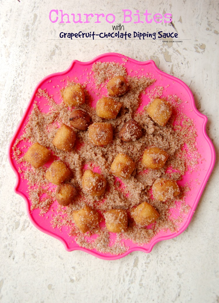 Churro Bites with Grapefruit Chocolate Dipping Sauce