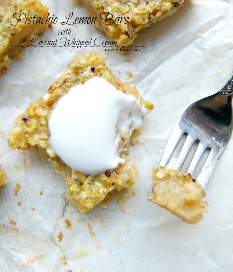 Pistachio Lemon Bars with Coconut Whipped Cream