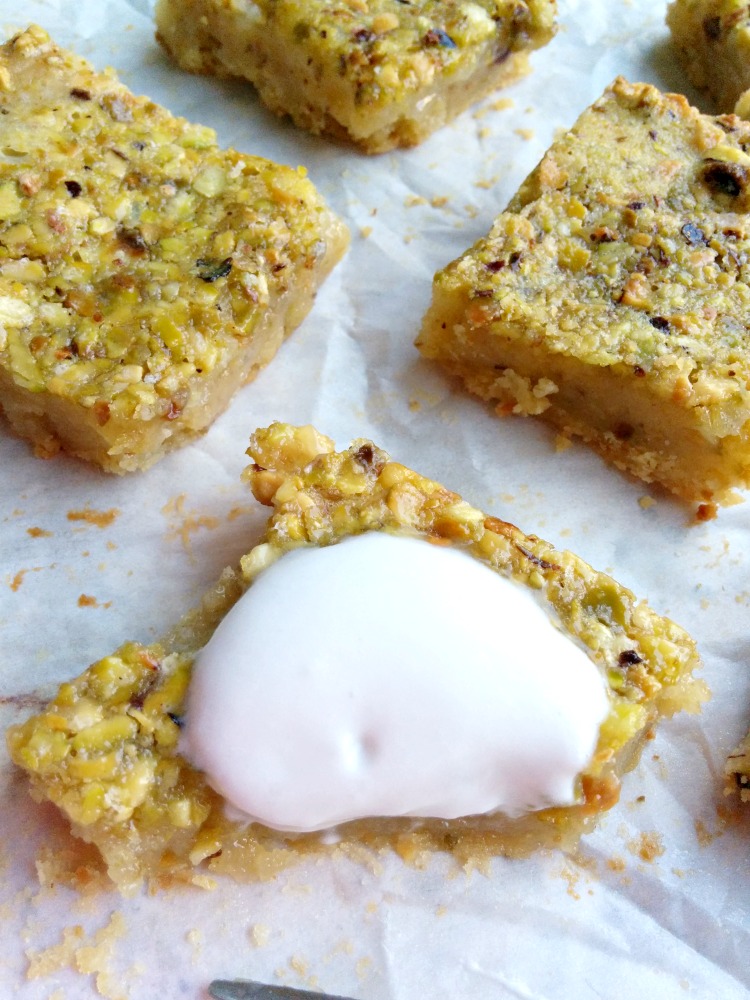 Pistachio Bars with Coconut Whipped Cream