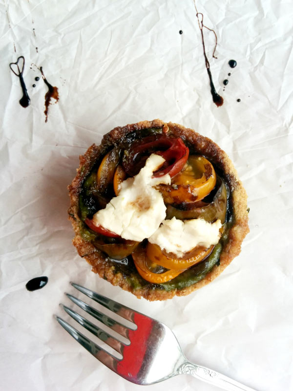 Goat Cheese on Quinoa Heirloom Tomato Tart