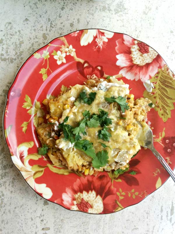 Slice Ready of Green Mexican Lasagna