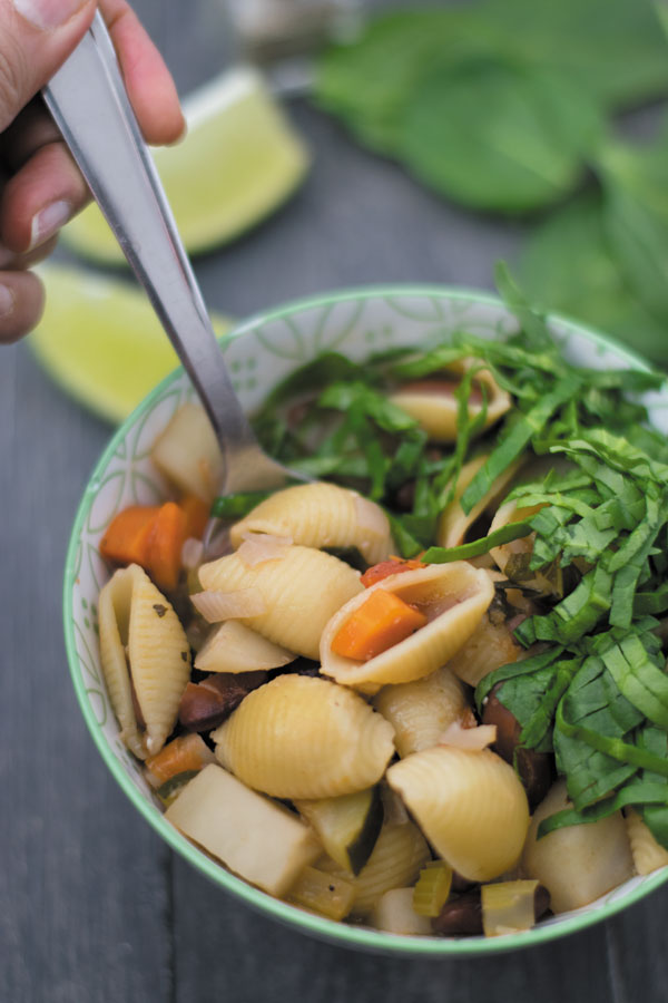 bowl of comforting green minestrone soup