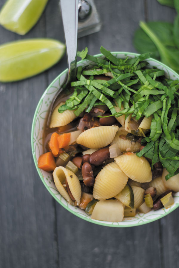 Healthy minestrone soup with spinach