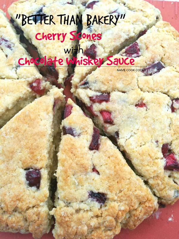 Cherry Scones with Chocolate Whiskey Sauce.