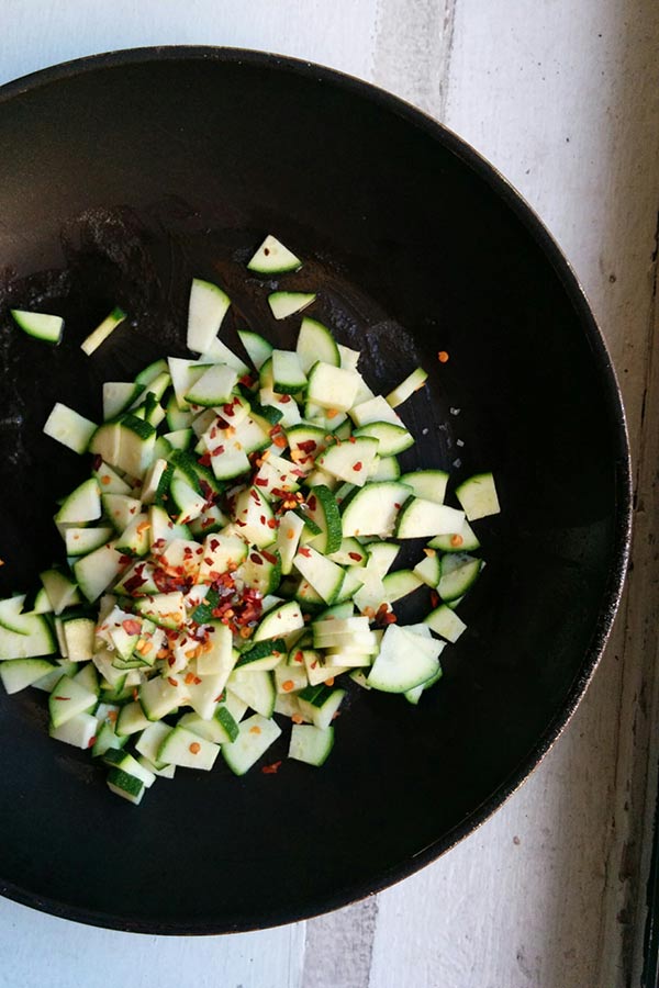 Zucchini being Sauted for Breakfast Wrap