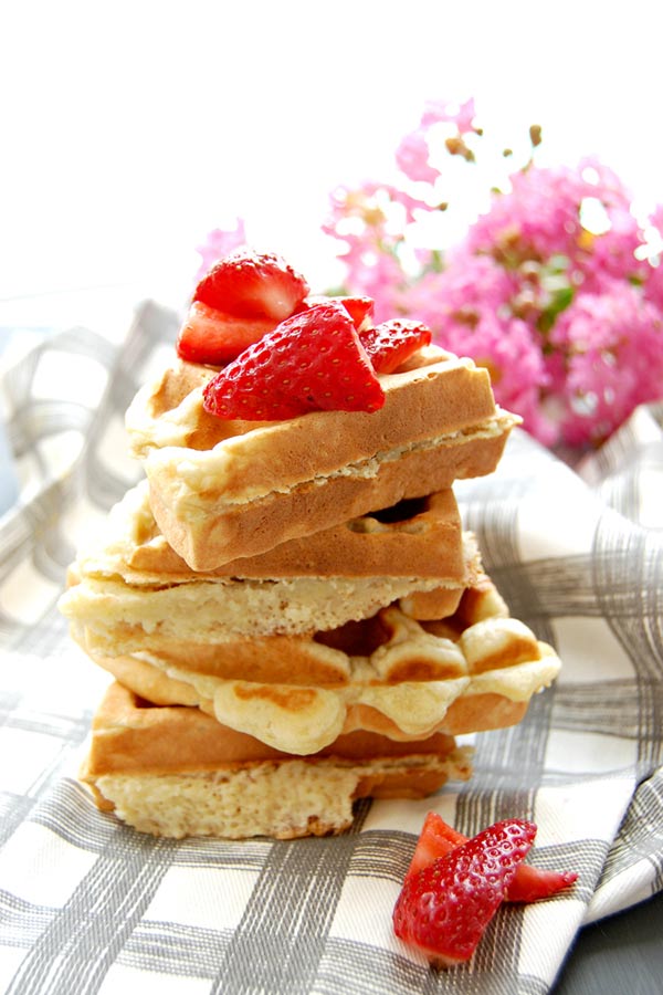 Stacked Sweet Potato Waffles with Strawberrys