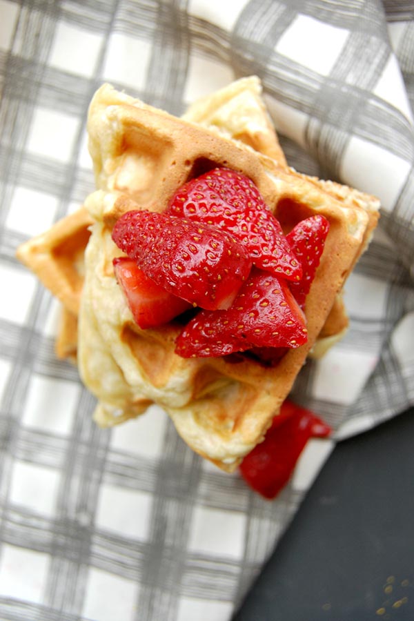 Stacked Sweet Potato Waffles with Strawberrys