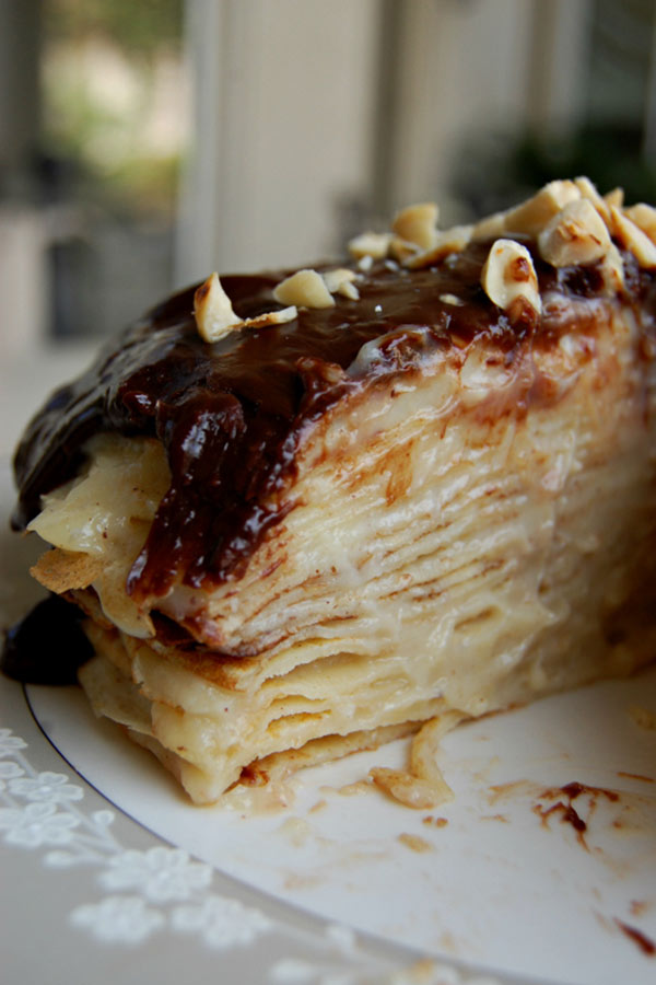 Heavenly Slice of Chocolate Hazelnut Crepe Cake