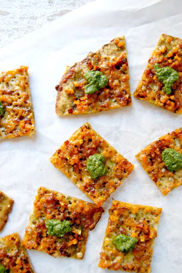 Sliced Caramelized Butternut Squash Pizza with Basil Pesto