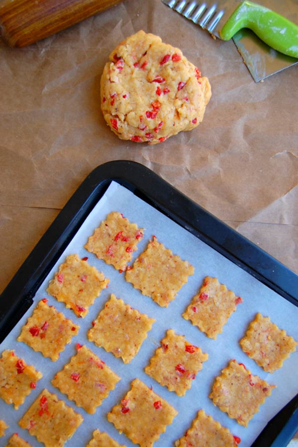 Pimento Cheese Squares on Baking Tray