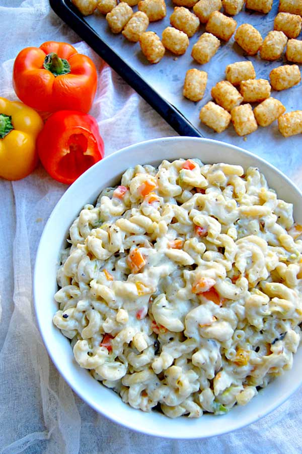 Roasted Veggies Mac and Cheese Waiting for Tator Tots