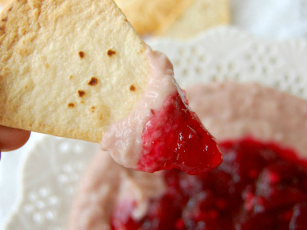 White Beans and Cranberry Chutney Dip with Homemade Tortilla Chips