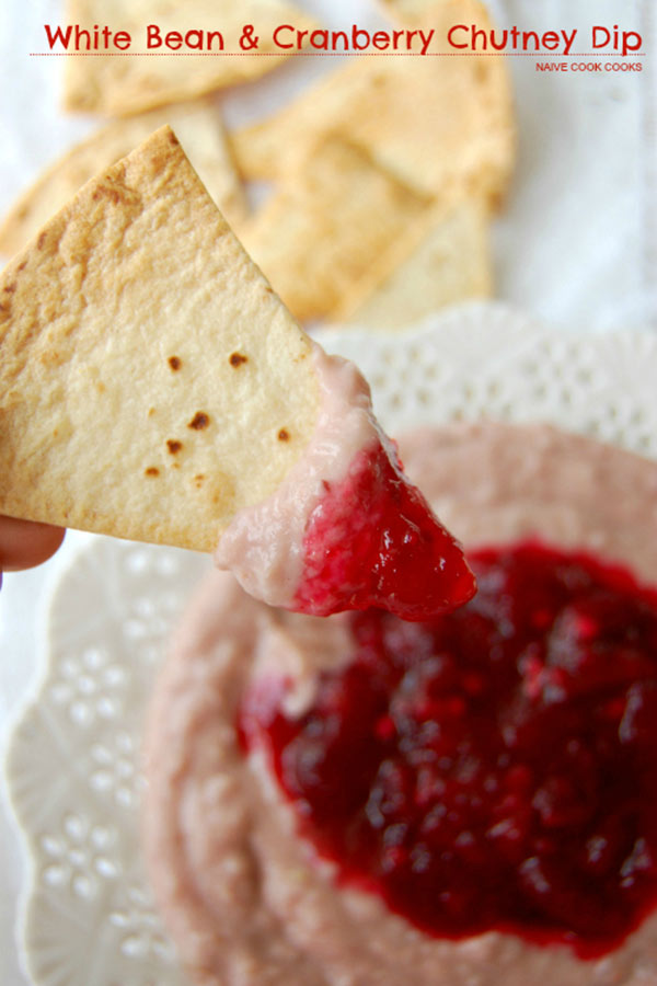 White Beans and Cranberry Chutney Dip with Homemade Tortilla Chips