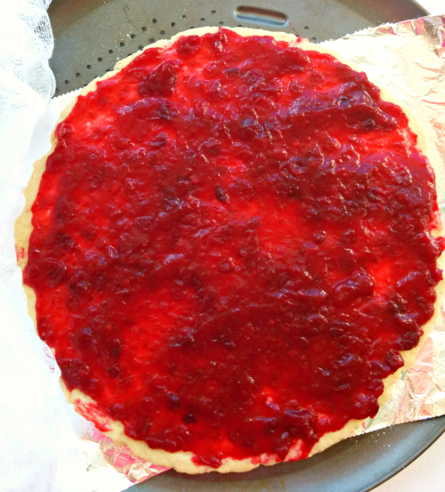 cranberry crisp Sauce on dessert pizza