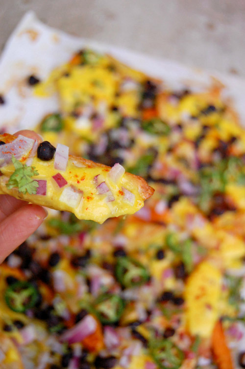 Cheesy Godness of a Baked Nacho Fries Bite.