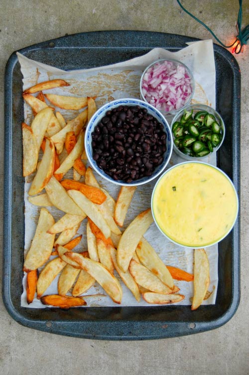 Ingredients for Baked Nacho Fries.