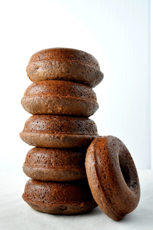 Baked Chocolate Fudge Cake Donuts stacked