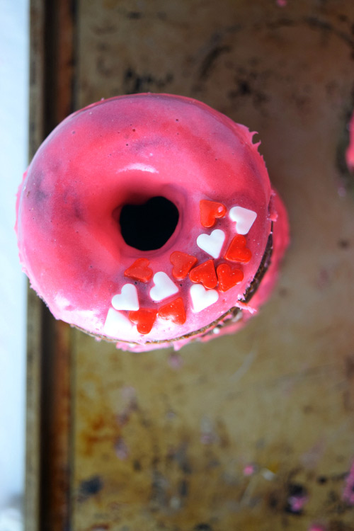 Baked Chocolate Fudge Cake Doughnuts Ready for Valentines day