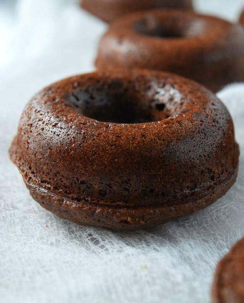 Baked Chocolate Fudge Cake Doughnuts from the oven