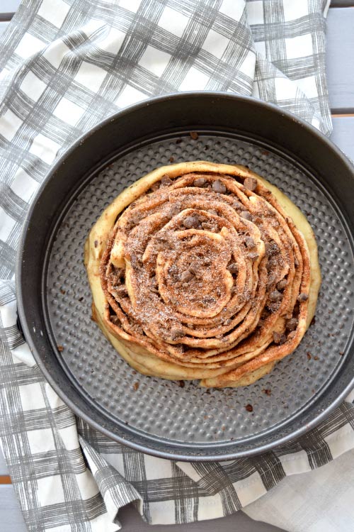 Chocolate Cinnamon Roll Cake Ready for the Oven.