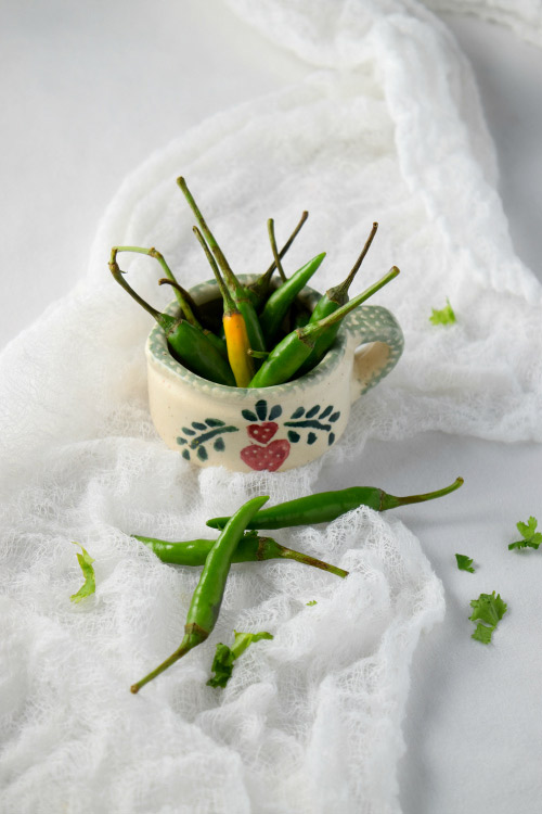 Green Chilies for Warm Chickpea Chaat (Dahi Misal)