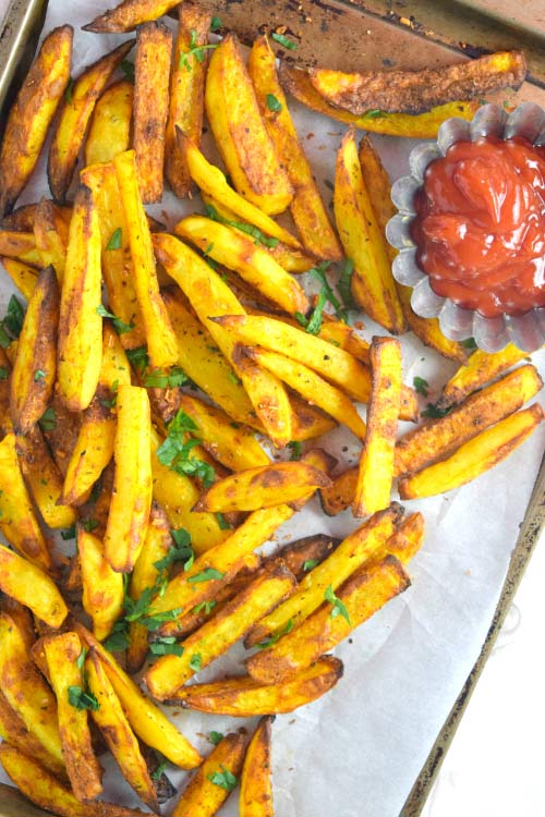 Make Oven Baked Fries Served with Ketchup