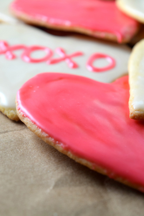 Conversation Heart Shaped Sugar Cookies with Pink Icing