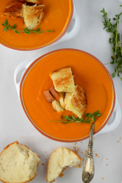 Creamy Tomato Soup With Grilled Cheese Croutons is perfect for kids