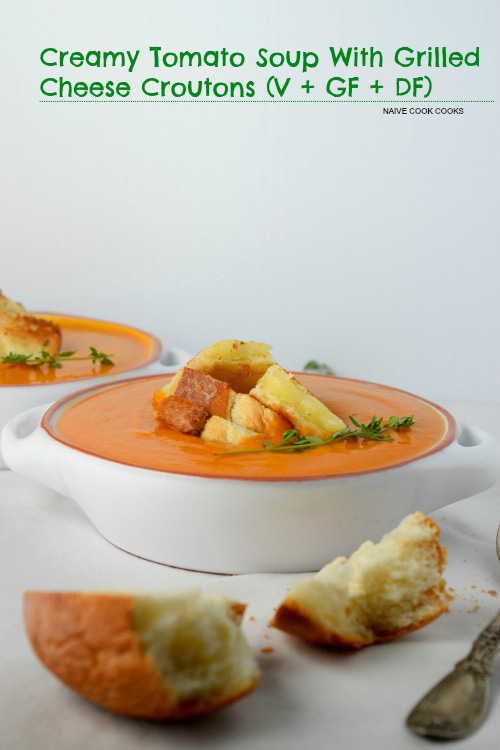 Creamy Tomato Soup With Grilled Cheese Croutons
