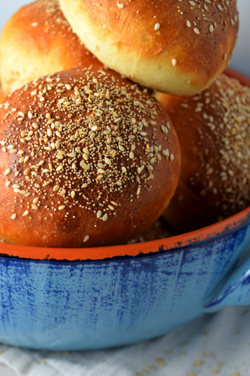 Everything Brioche Burger Buns in a Bowl